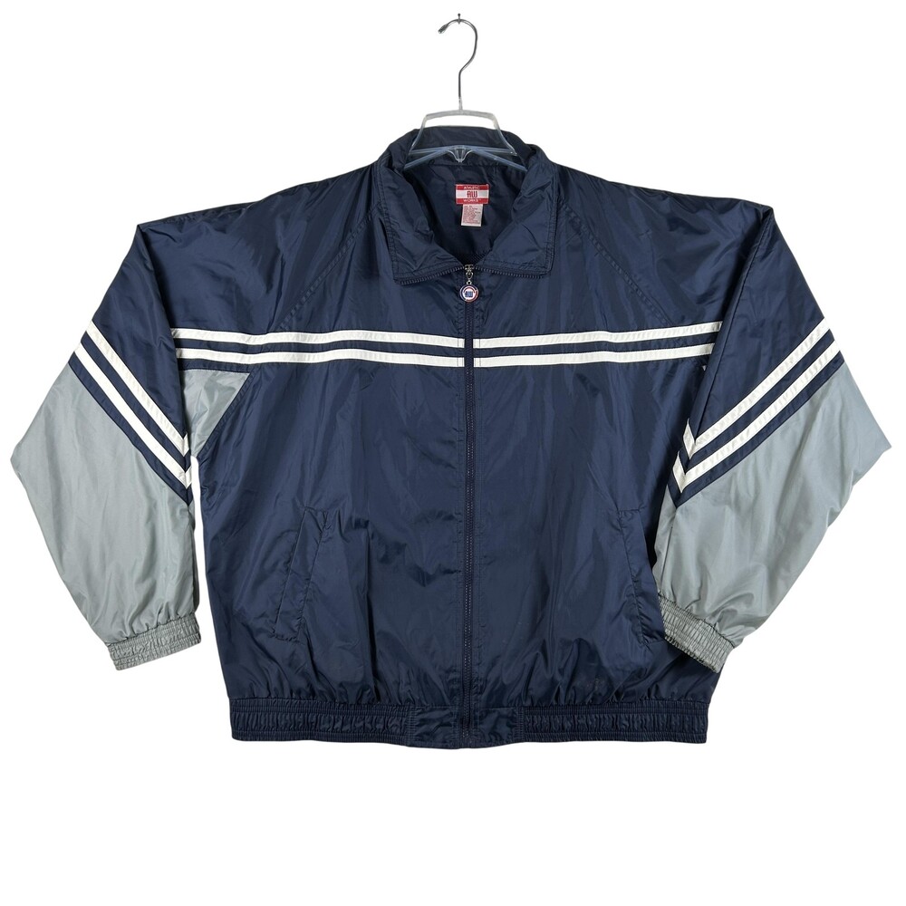 Vintage Athletic Works Jacket Mens XL Blue Full Zip Windbreaker Striped Track